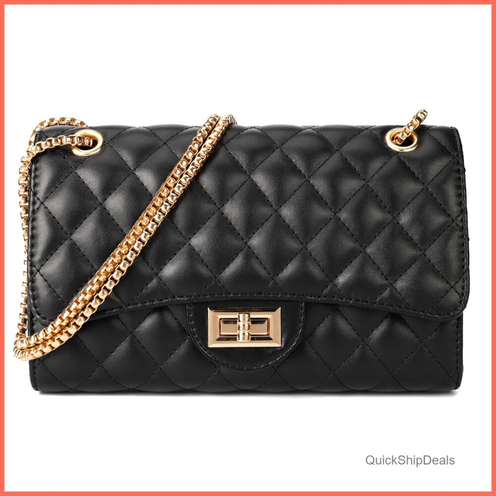Quilted Crossbody Shoulder Bag with Chain Strap Adjustable 10x6 Inches